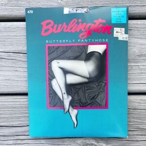 VTG Burlington Butterfly Pantyhose Black Medium Long Sheer Nylon USA Made NOS
